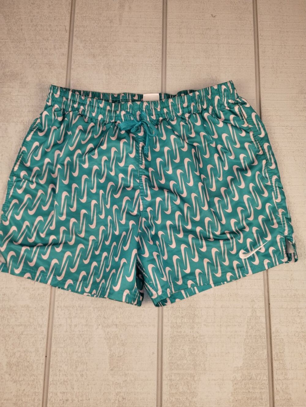 Nike All Over Swoosh Volley Board Shorts Swim Trunks Mens L Teal Pink Athletic